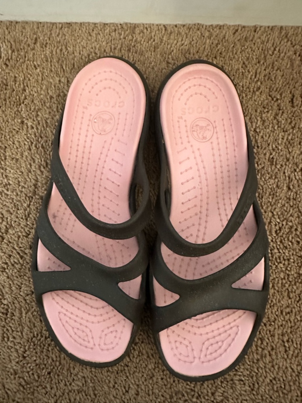 Crocs Meleen Sandals Women’s 11 Brown Pink Strappy Comfort Slides Slip On Read